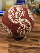 Decorative Porcelain Orb 4” Ceramic Ball Paisley and Flowers Red