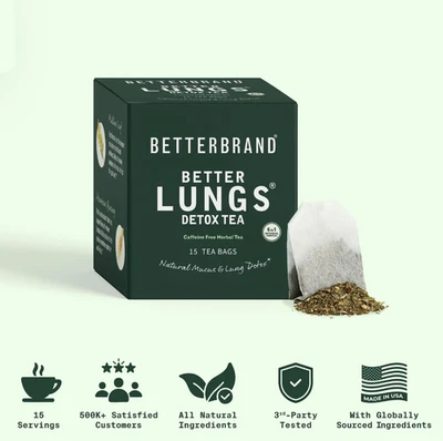 BRANDED Betterbrand Better Lungs Detox Tea - Herbal Tea Bags - Mullein Leaf Ginseng G...
