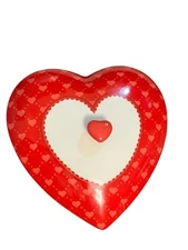 Vintage See’s Candies Ceramic Heart Shaped Dish Red And White With Lid 7" x 7"