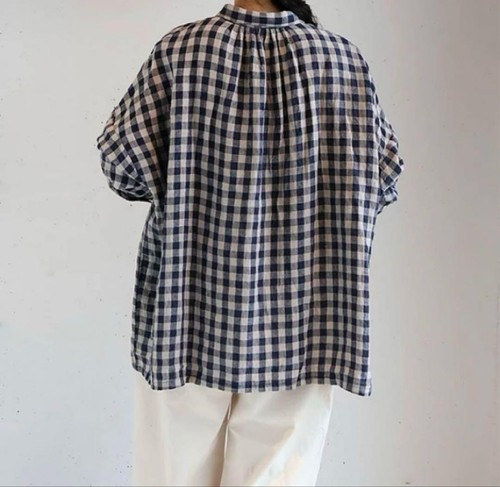 ICHI Antiques AZUMADAKI Higashi-shiki Linen Gingham Shirt F/S from Japan - Picture 2 of 11