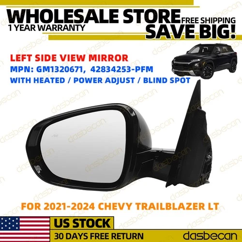Left View Mirror For 2021-2024 Chevrolet Trailblazer LT W/ Blind Spot GM1320671