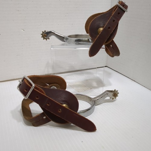 Damen Edelstahl Western Sporen mit Korbgeflecht Handarbeit Sporenriemen - Bild 3 von 10