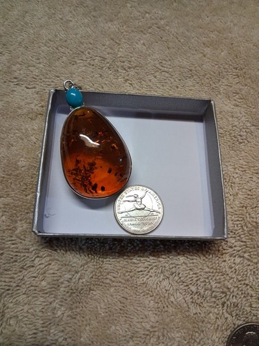 Pendant Sterling, Baltic Amber, Sleeping Beauty Turquoise with Chain (1097) - Bild 5 von 12