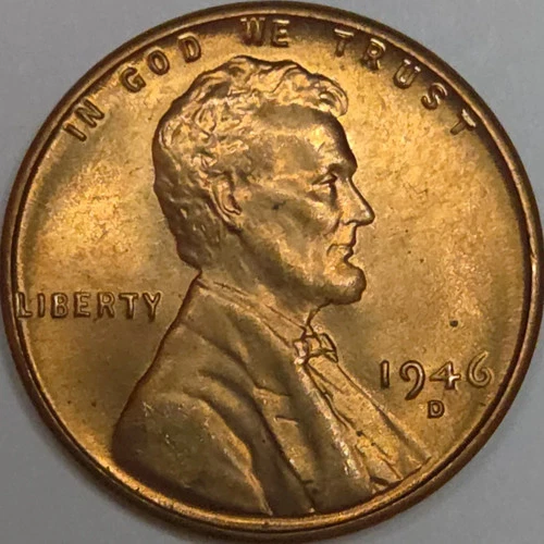 1946-D Lincoln Wheat Cent Penny RED BU From an Original Bank Roll