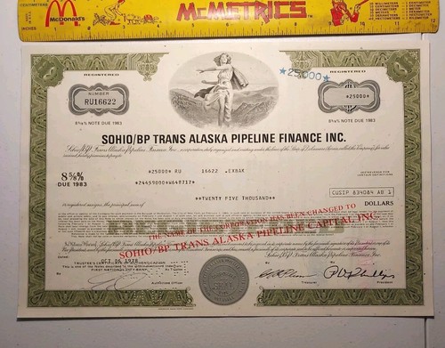 1978 Sohio/BP Trans Alaska Pipeline Finance Inc Bond 25,000 Shares - Picture 1 of 6