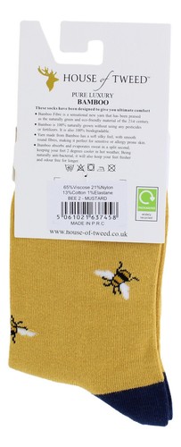 House Of Tweed Womens Bee Mustard Animal Luxury Premium Bambo Socks - Picture 2 of 2