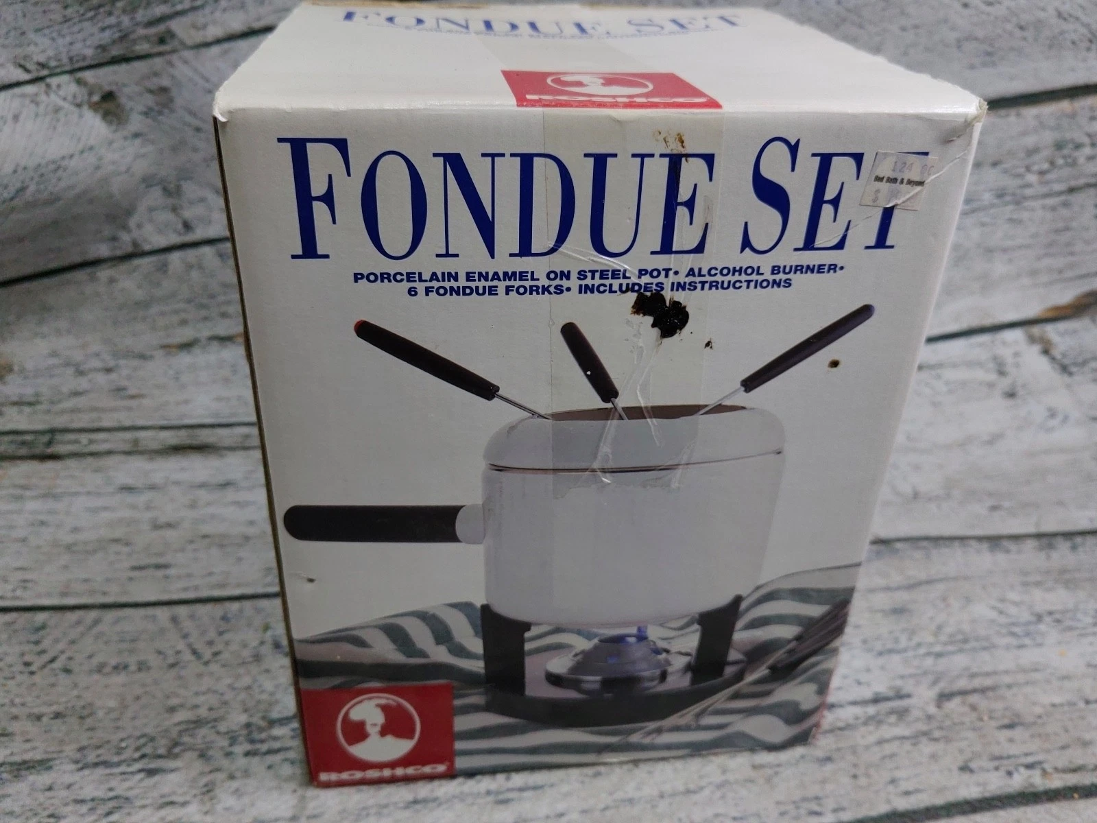 Roshco Porcelain Enamel on Steel Alcohol Burner Fondue Set White