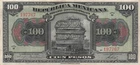 Mexico  100  Pesos  D. 21.7.1915  Series  M  Circulated Banknote Tx 2