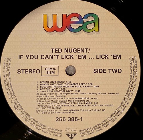 TED NUGENT If You Can't Lick 'Em...Lick 'Em ORIG GER PRESS Vinyl LP & Inner ~EX! - Picture 4 of 5
