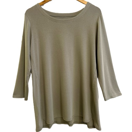 J Jill T-Shirt Large 3/4 Arm 100% Pima Baumwolle U-Ausschnitt Salbei Minimalistisch NEU