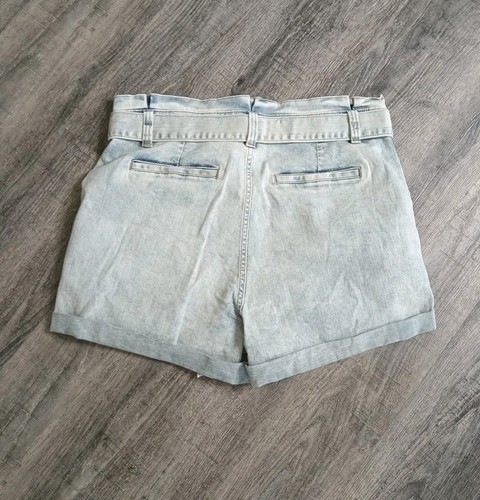 Express Jean Shorts 14 Shortie Super High Rise Paperbag Belt Denim Blue Stretch - Picture 2 of 7