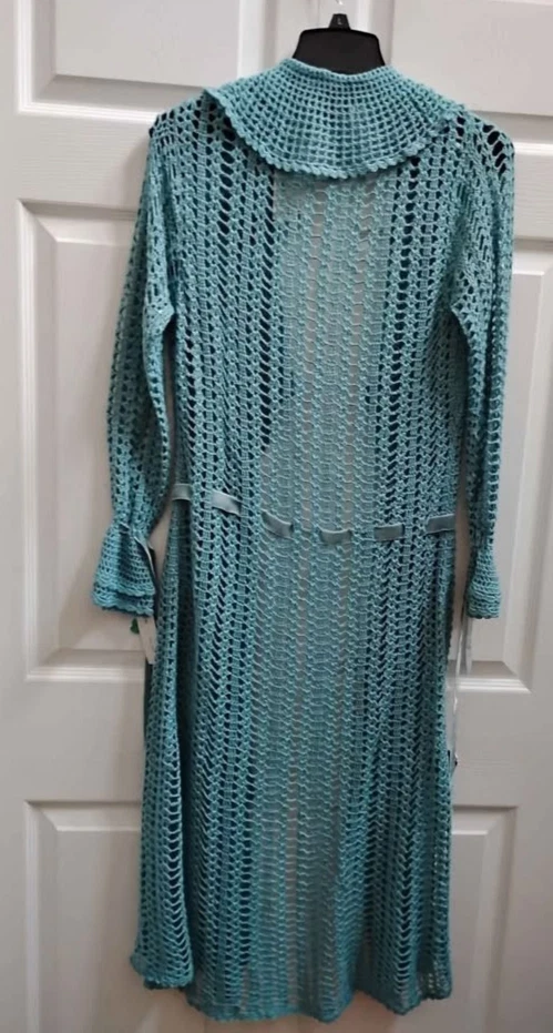 Abrigo Suéter Vintage Twiggy Azul L Cárdigan Corbata Frontal Plumero Tejido Fino Boho Años 90 Foto 2 de 4