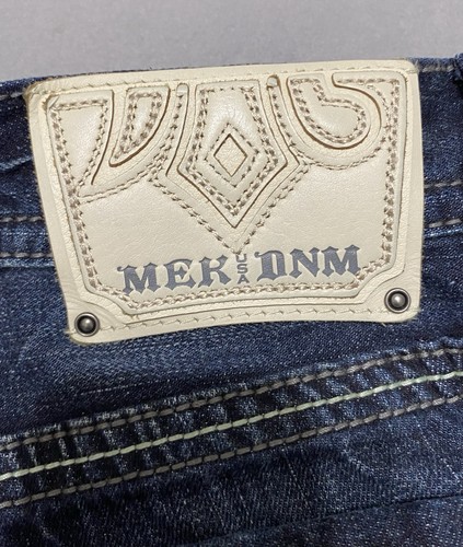 MEK DNM Mens Dark Denim Jeans 34x34 Markham Straight Leg Embroidered Button Fly - Picture 6 of 18