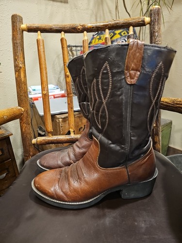 Durango Brown Leather 48113 Size 7 1/2 D Mens Cowboy Round Toed Boots - Picture 2 of 10