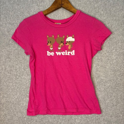 Y2K Just Jimmy Jim Benton XS Be Weird Graphic Baby Tee Short Sleeve T-Shirt Pink