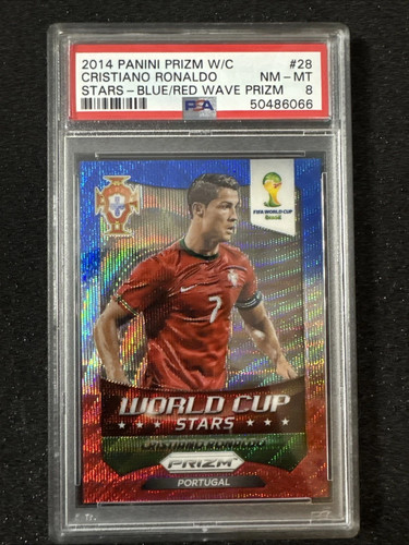 PSA 8 2014 Panini Prizm World Cup Cristiano Ronaldo Stars Red Blue Wave #28