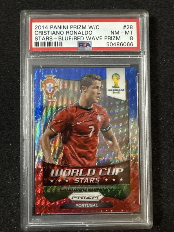 PSA 8 2014 Panini Prizm World Cup Cristiano Ronaldo Stars Red Blue Wave #28