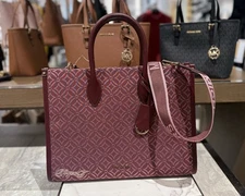 Michael Kors Mirella Medium MK Logo Jacquard EW Tote Crossbody Handbag Purse