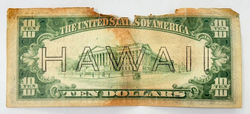 1934-A $10 HAWAII Overprint WWII Emergency Issue Note - Brown Seal - Image 2 of 2