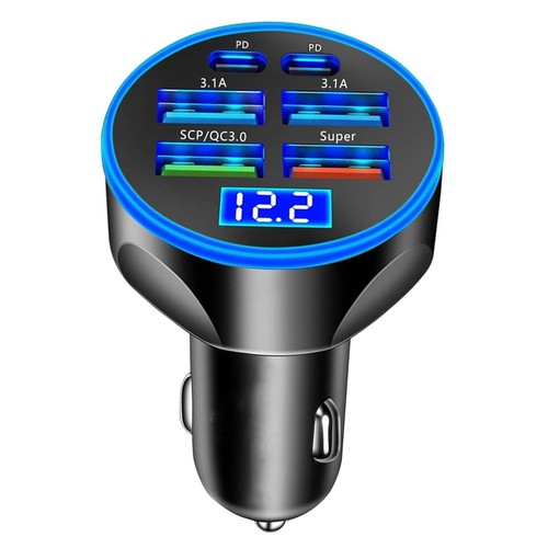 Multi-Port Car Charger 2PD 4USB Ports Fast Charging Compatible /w Phones Tablets - Picture 1 of 11