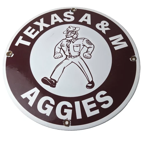 Vintage Texas A&M Sign - College Football Aggies Gas Service Pump Porcelain Sign