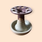 Vintage Ceramic Pottery Made Toothbrush Holder Beige Purple Glazed Bathroom