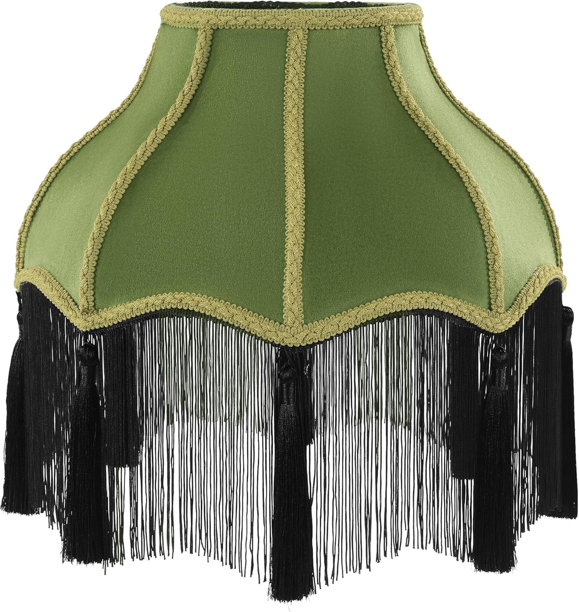 Olive Green Victorian Velvet Lamp Shade with Tassel & Fringe, 6.4