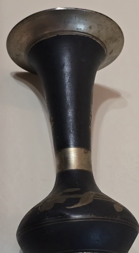 83/8" Vintage massive Messing Vase mehrfarbig schwarz & gold florales Design Dellen - Bild 8 von 12