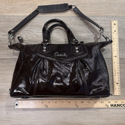 Coach Braun Ahorn Lackleder Med Satchel Schultertasche Handtasche Y2K 2000er Stil - Bild 11 von 14