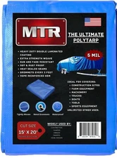 MTR 5 Mil Ultimate Poly Tarp 15ft X 20ft Blue Tarp Heavy Duty Tarp Water Proof