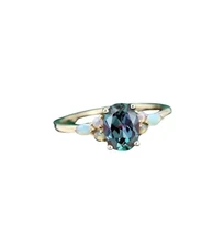 NATURAL ALEXANDRITE & OPAL JUNE BIRTHSTONE 925 STERLING SILVER TINY WOMENS RING