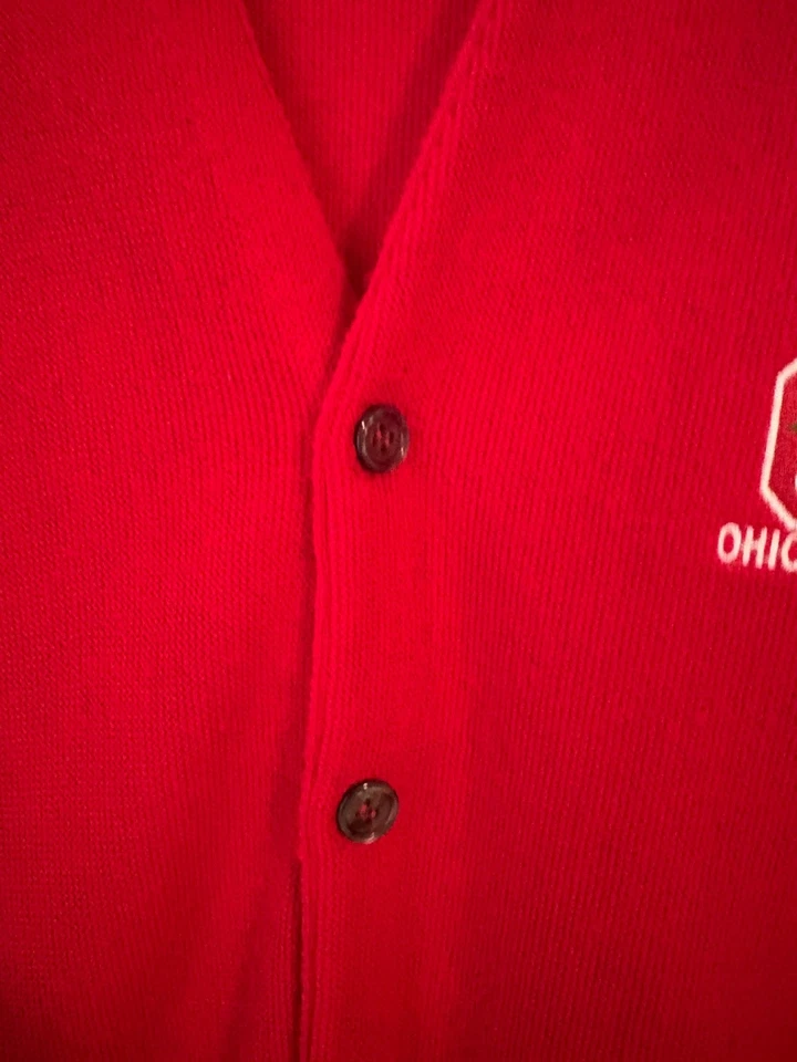 Cárdigan antiguo acrílico con logotipo L rojo suéter del estado de Ohio para hombre Foto 4 de 4