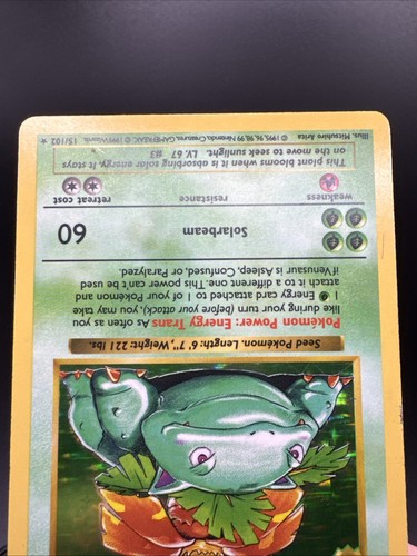 Shadowless Venusaur 15/102 Holo Base Set Pokemon Card Vintage WOTC - Picture 17 of 24