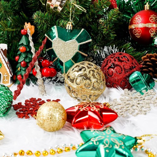 145PCS Christmas Ball Ornaments Set Red Green Gold Shatterproof Baubles for Tree - Picture 2 of 9