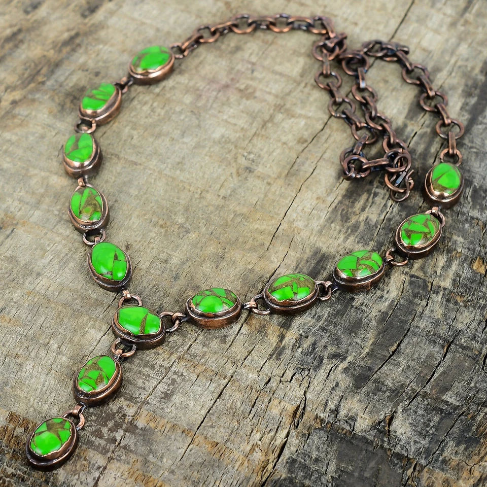 Oferta de San Valentín Cobre Verde Turquesa Piedra Cadena Electroformado Collar Cobre Foto 4 de 4