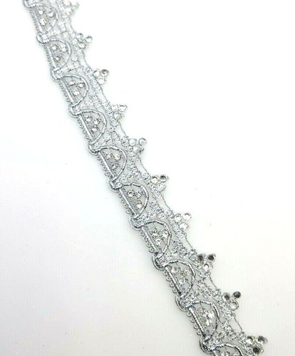 FCL 2Y Metallic colors Rhinestone Zari Lace Trim Edging border SewOn Embellish - Picture 20 of 35