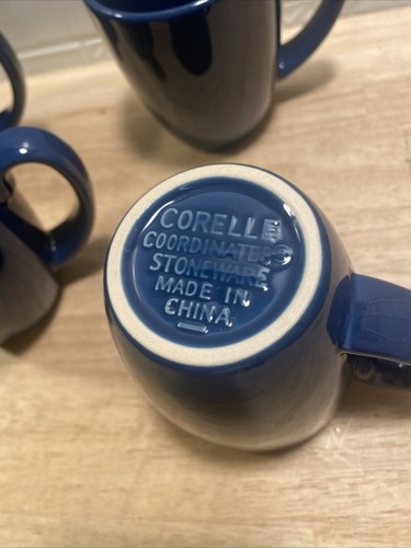 Set of 4 (10 Oz) Corelle Coordinates Stoneware Navy Blue Mugs. Mint Condition. - Picture 4 of 5