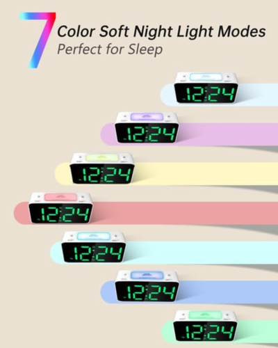 RGB Digital Mirror Alarm Clock 15 Dynamic Color & 7" Large LED Screen 7-Color - Picture 4 of 7