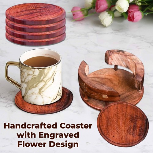 Drink Coaster 6 Set Natural Bamboo Design Round & Square Tea Coffee Cup Mat UK - Picture 24 of 32
