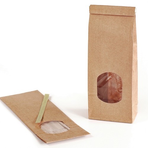 50 Blockbodenbeutel Sichtfenster inkl Clipse 100 g Teetüten Kreuzbodenbeutel - Bild 1 von 4