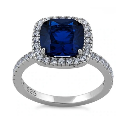 Gorgeous Blue Spinel Cushion Cut CZ 925 Sterling Silver Ring Fine Jewelry Women - Foto 2 di 4