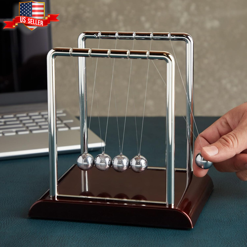 Newton's Cradle Balance Pendulum - 7x6x7 Inch Swinging Kinetic Balls Desk Toy - Picture 3 of 12