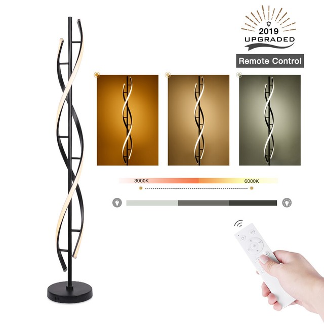 Led Floor Lamp Remote Control Black Spiral Dimmable Energy Saving Living Room