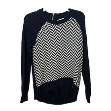 Michael Kors Cable Knit Pullover Sweater Black S Long Sleeve Chevron Designer