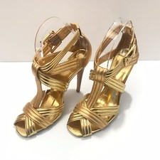 TORY BURCH Women's Gold Leather ZANDER Sandal Heels Sz US 8M HOT!! Retail - $375