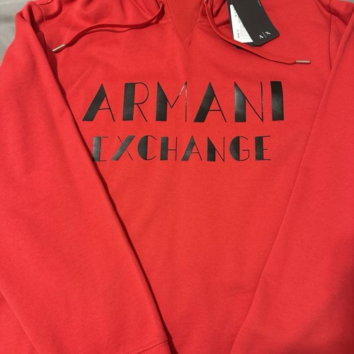 NUEVO AX Armani Exchange Sudadera con Capucha Para Hombre XL Rojo Logo Sudadera - Imagen 2 de 8