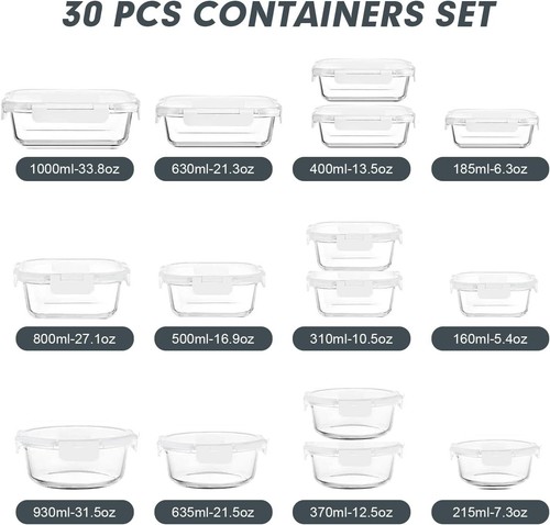 Durable 30-Piece Stackable Glass Containers - Perfect for Meal Prep & Storage - Picture 4 of 9