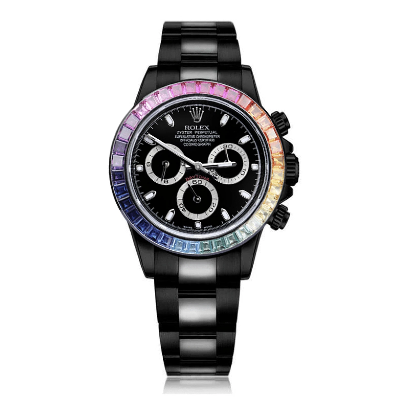 Rolex Cosmograph Daytona Black PVD/DLC Coated Watch Black Dial Rainbow Bezel