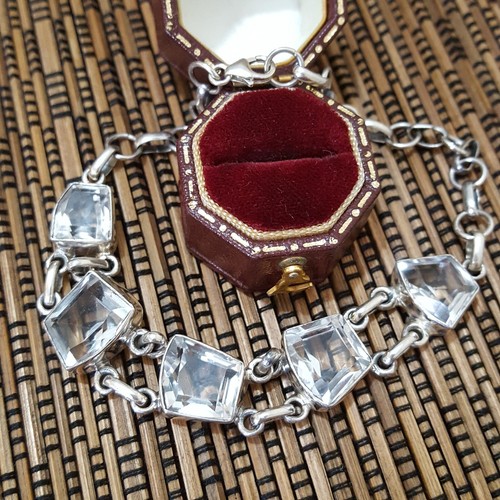 Vintage 925 Sterling Silver Tennis Bracelet, Genuine Clear Topaz, Adjustable - Picture 3 of 8