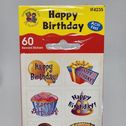 VINTAGE TEACHER HAPPY BIRTHDAY REWARD STICKERS SEALED IN NEW PACKAGE CAKE CANDY - Picture 3 of 7